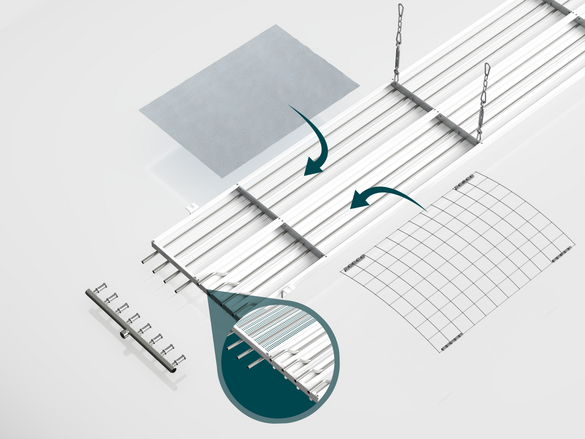 Cut-Out Zehnder ZFP Heating and cooling ceiling system Angled view