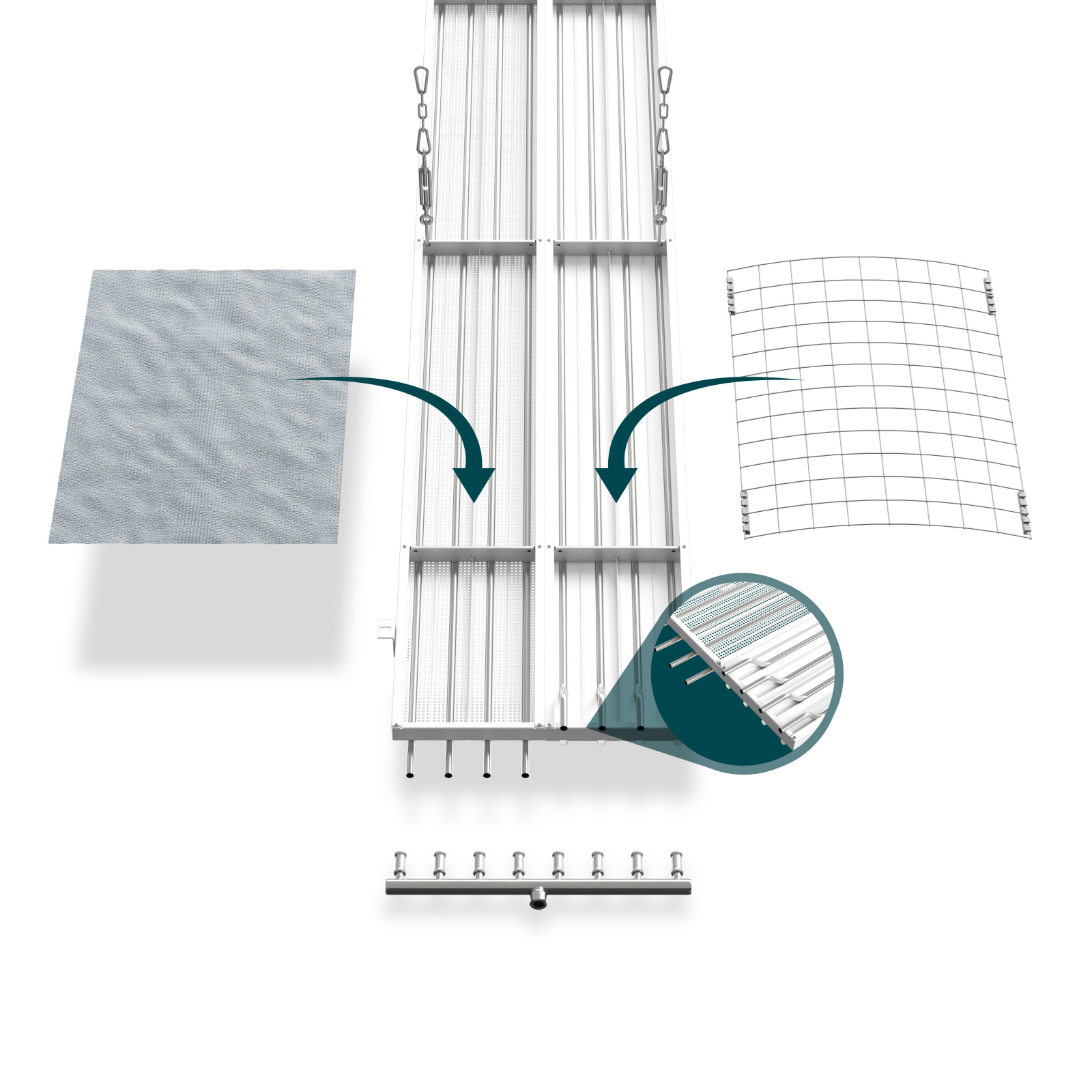 Cut-Out Zehnder ZFP Heating and cooling ceiling system Angled view