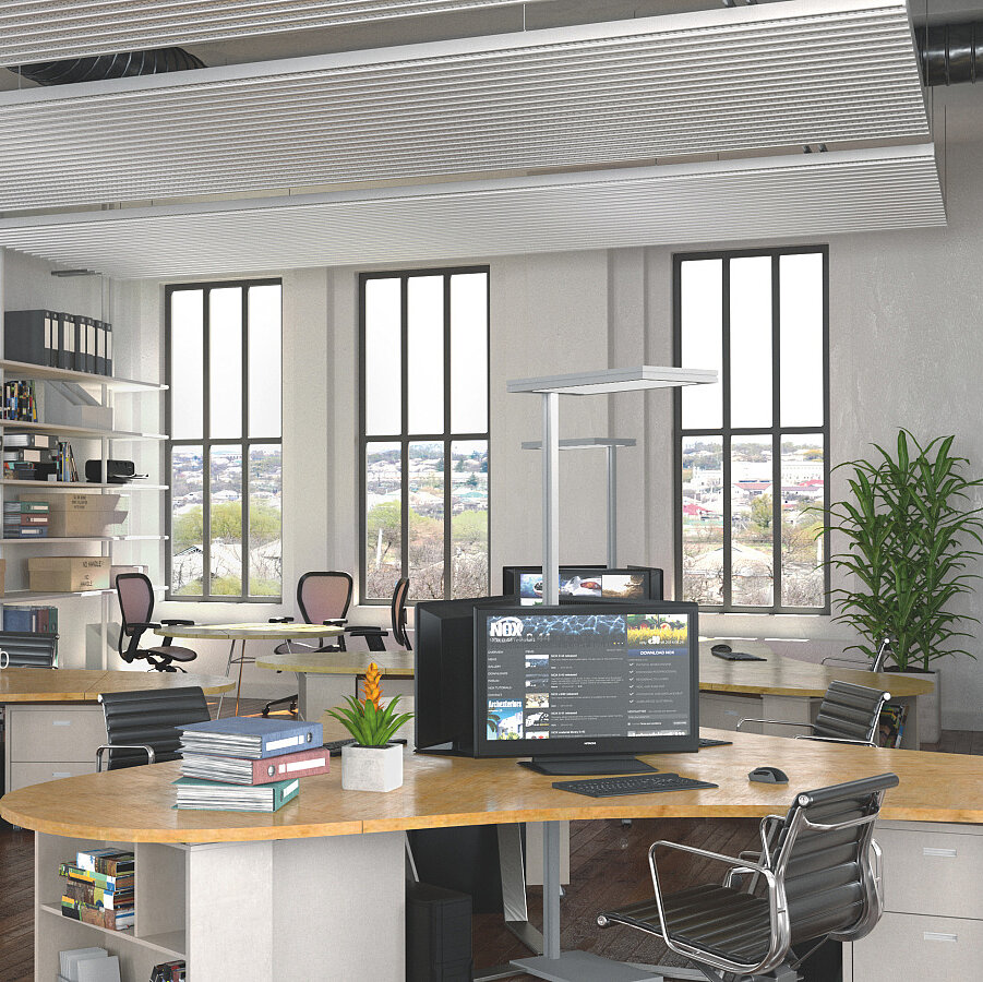 Rendering Zehnder ZFP Urban Heating and cooling ceiling system Angled view